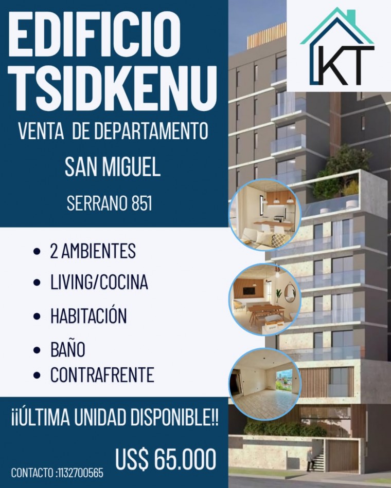 VENTA DE DEPARTAMENTO 2 AMBIENTES SAN MIGUEL